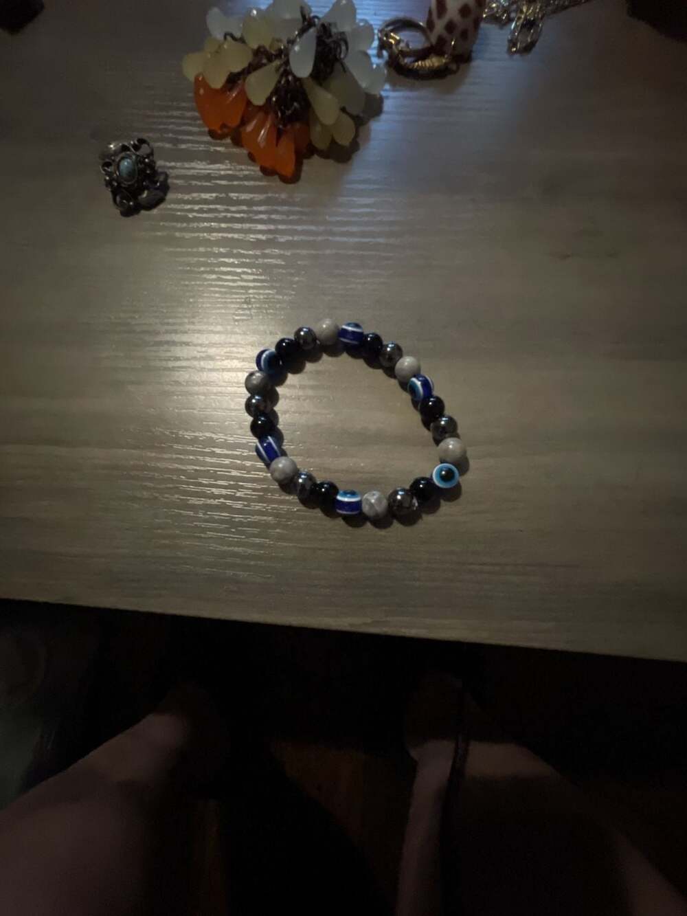 Evil Eye Protection Bracelet Blue Black Beaded Stone Jewelry